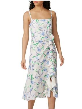 Prabal Gurung White Midi Dress with Blue and Green Floral Print